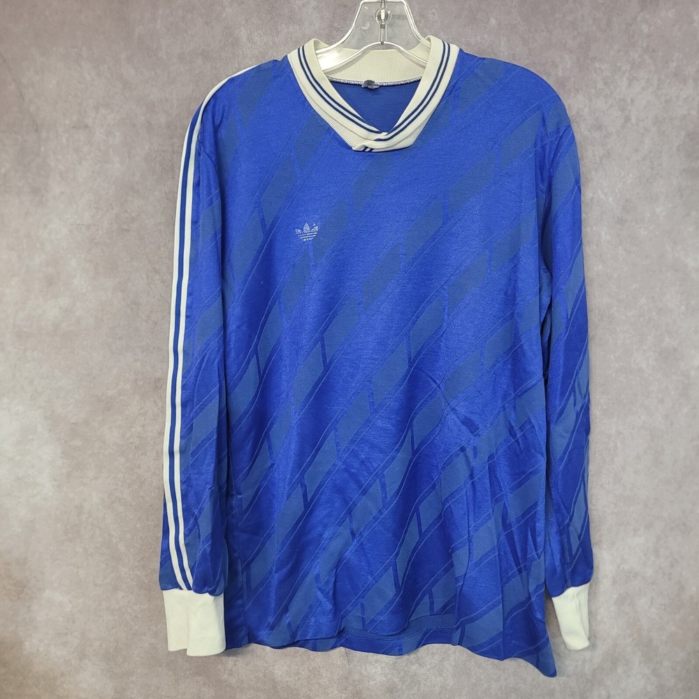 Vintage 70s Adidas Blue Long Sleeve Goalkeeper Goalie Soccer Jersey Sz L France